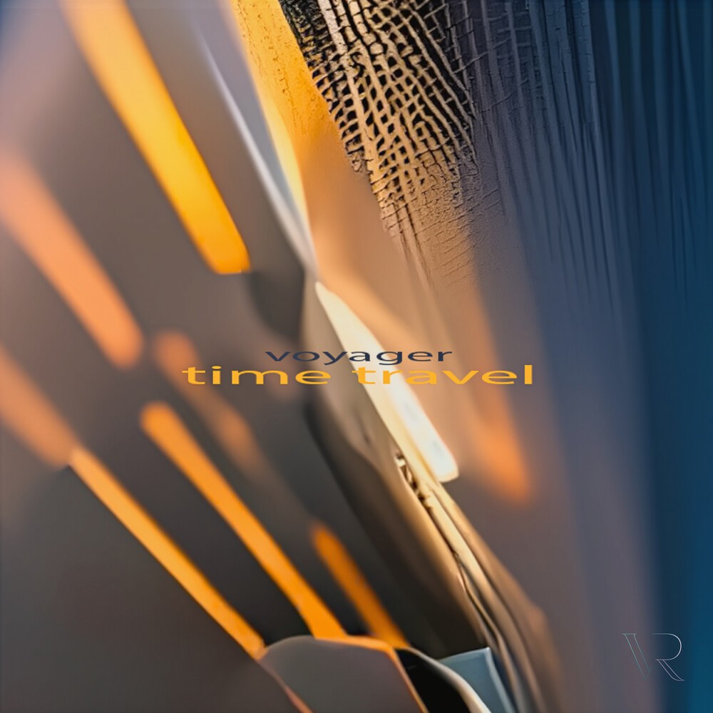 Voyager Time Travel digital cover with blue and amber abstract artwork.
